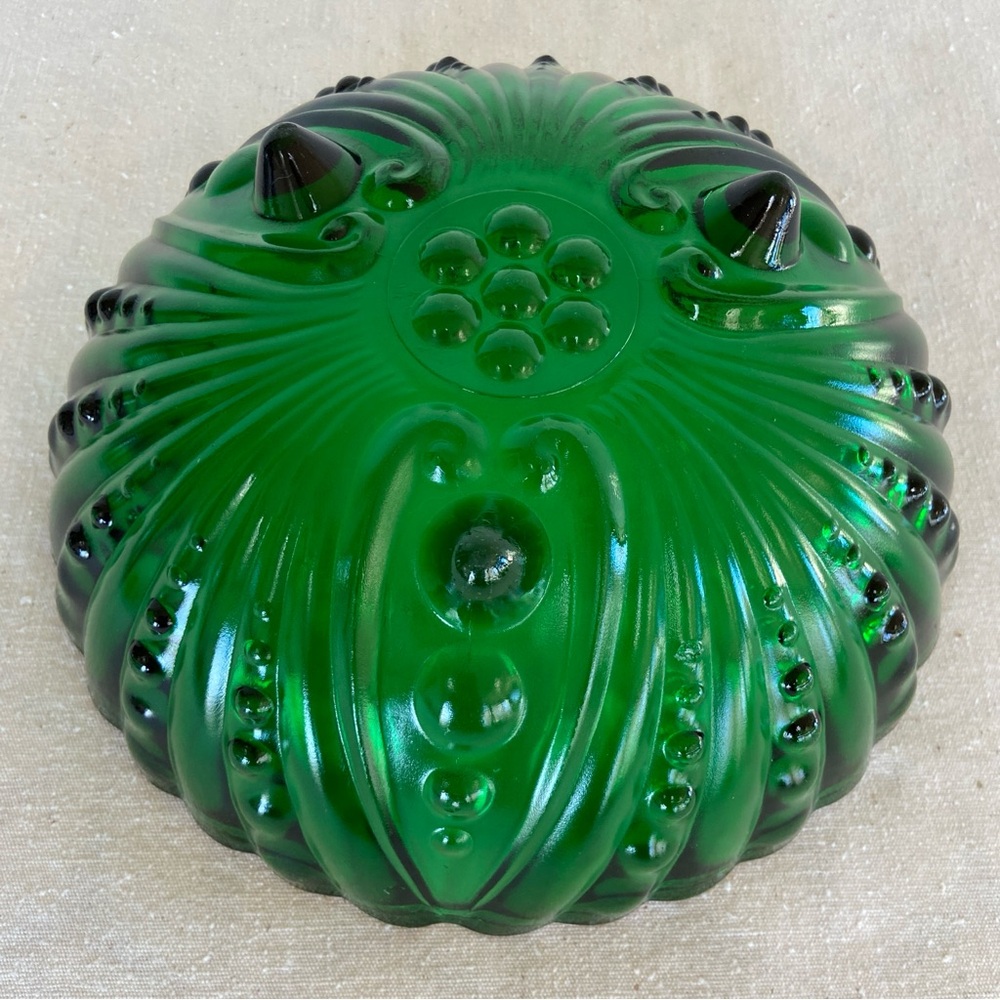 50s Anchor Hocking Forest Green Burple Inspiration Bubble Dot Footed 8.5” Bowl - Picture 5 of 11
